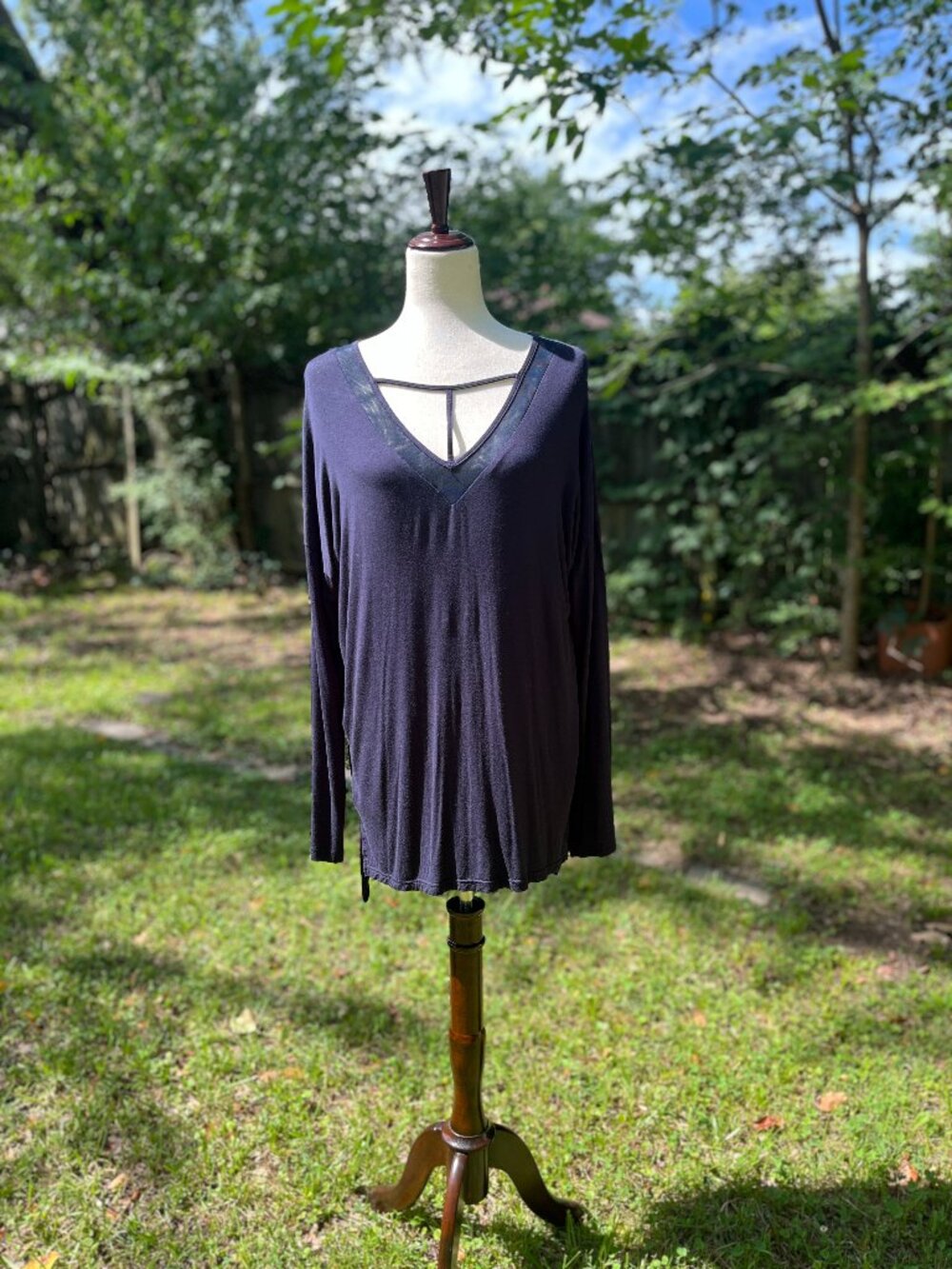 Love Riche Navy Blue Long Sleeve Tunic Top MED
